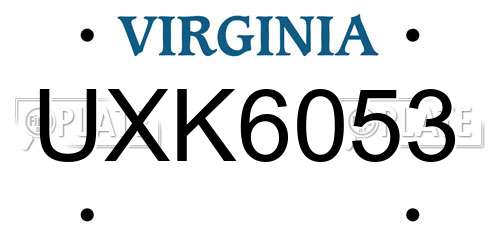 UXK6053 Virginia License Plate