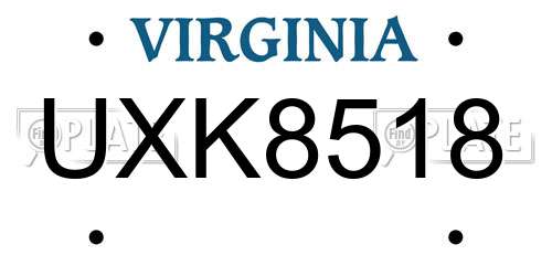 UXK8518 Virginia License Plate
