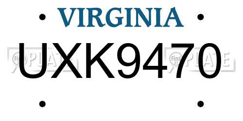UXK9470 Virginia License Plate