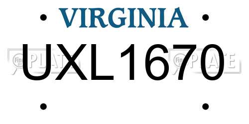 UXL1670 Virginia License Plate