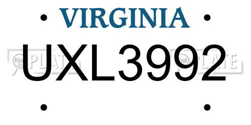 UXL3992 Virginia License Plate