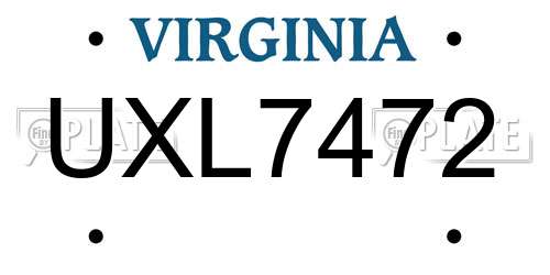 UXL7472 Virginia License Plate