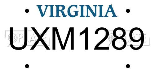 UXM1289 Virginia License Plate