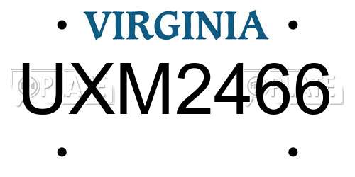 UXM2466 Virginia License Plate