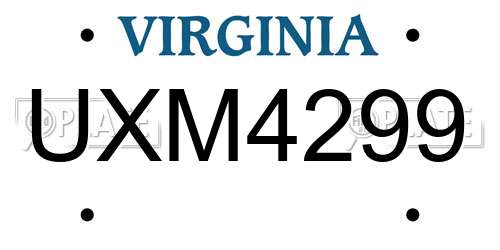 UXM4299 Virginia License Plate