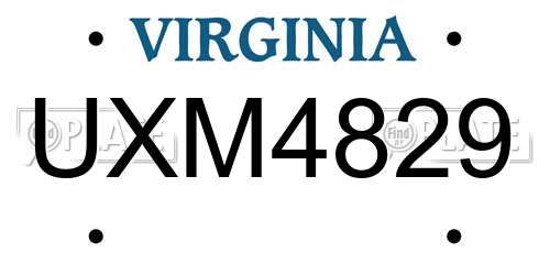 UXM4829 Virginia License Plate