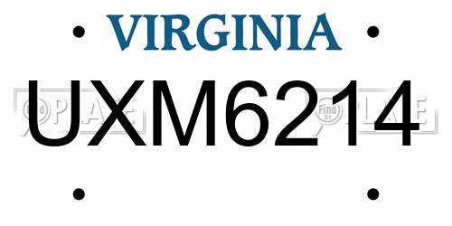 UXM6214 Virginia License Plate