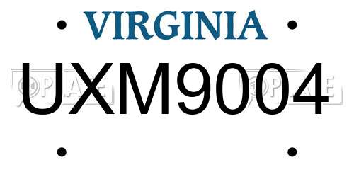 UXM9004 Virginia License Plate