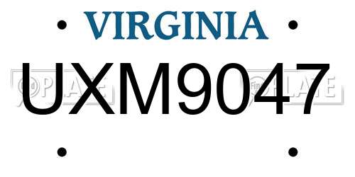 UXM9047 Virginia License Plate