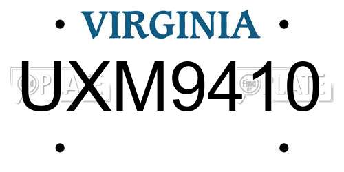 UXM9410 Virginia License Plate