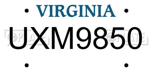 UXM9850 Virginia License Plate