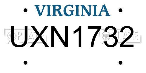 UXN1732 Virginia License Plate
