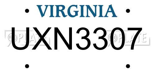 UXN3307 Virginia License Plate