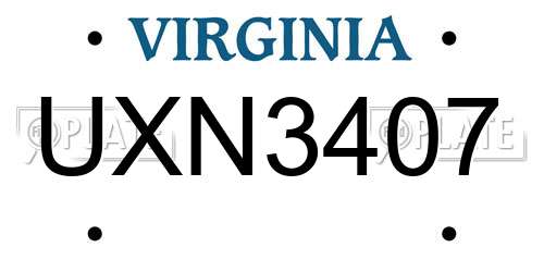 UXN3407 Virginia License Plate