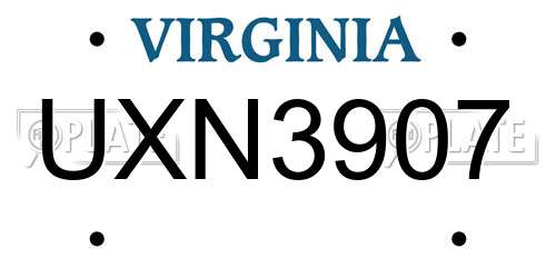 UXN3907 Virginia License Plate