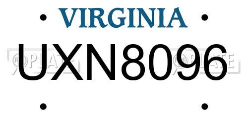 UXN8096 Virginia License Plate