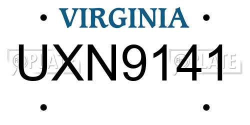 UXN9141 Virginia License Plate