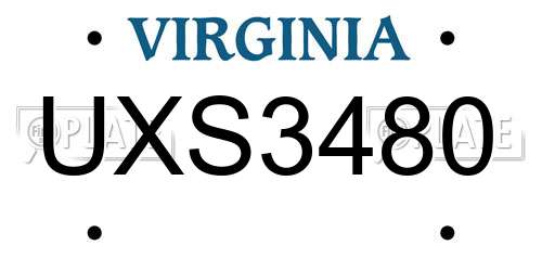 UXS3480 Virginia License Plate