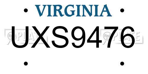 UXS9476 Virginia License Plate