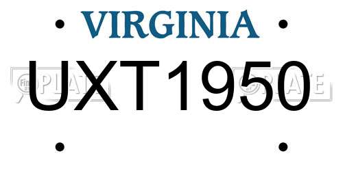 UXT1950 Virginia License Plate