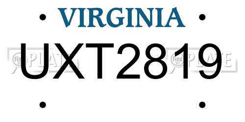 UXT2819 Virginia License Plate