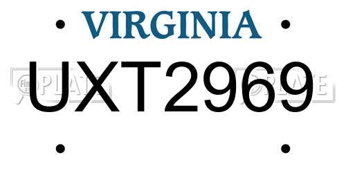 UXT2969 Virginia License Plate