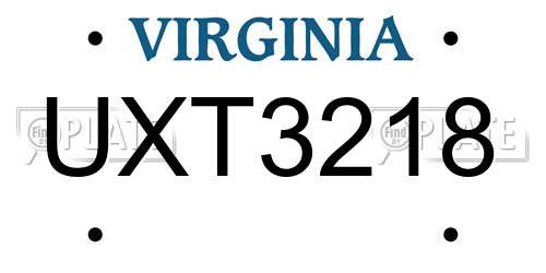 UXT3218 Virginia License Plate