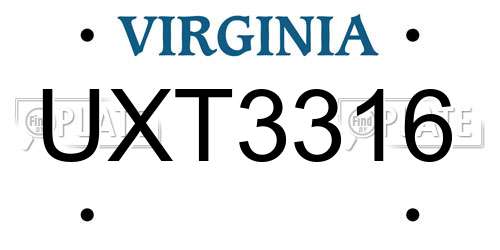 UXT3316 Virginia License Plate
