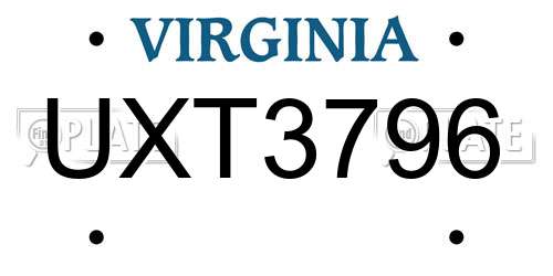 UXT3796 Virginia License Plate