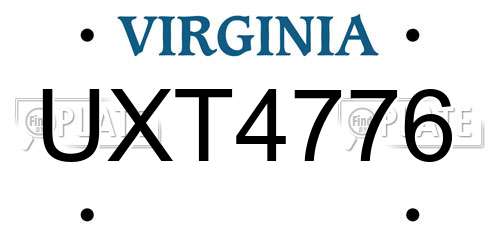 UXT4776 Virginia License Plate