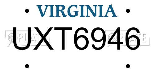 UXT6946 Virginia License Plate