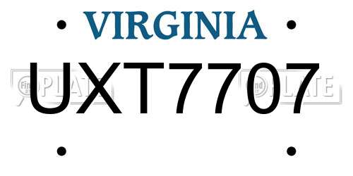UXT7707 Virginia License Plate