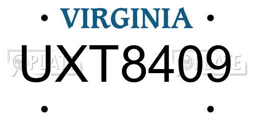 UXT8409 Virginia License Plate