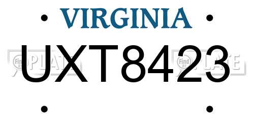 UXT8423 Virginia License Plate