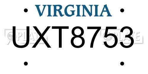 UXT8753 Virginia License Plate