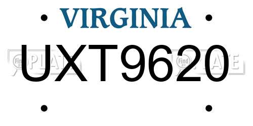 UXT9620 Virginia License Plate
