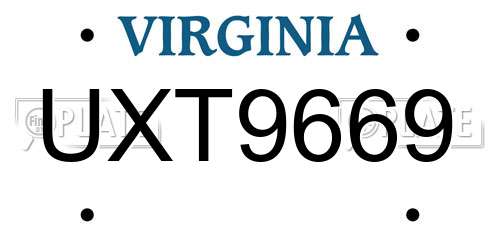 UXT9669 Virginia License Plate