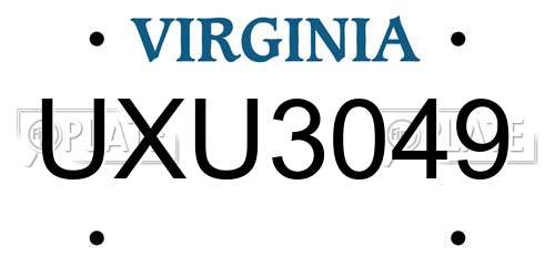UXU3049 Virginia License Plate