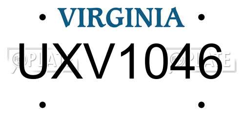UXV1046 Virginia License Plate