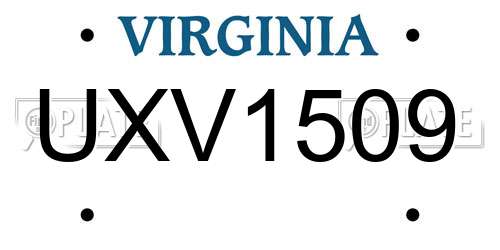 UXV1509 Virginia License Plate