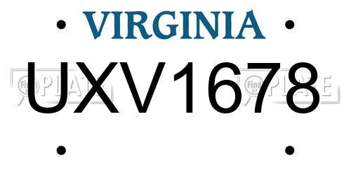 UXV1678 Virginia License Plate