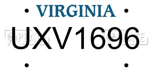 UXV1696 Virginia License Plate