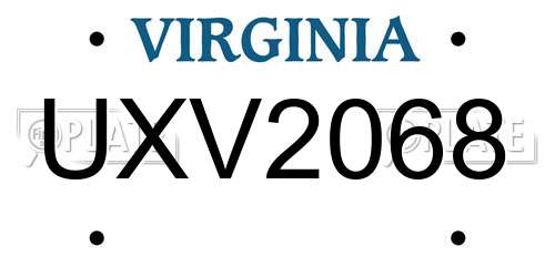 UXV2068 Virginia License Plate