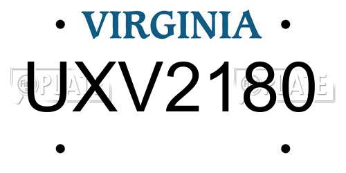 UXV2180 Virginia License Plate