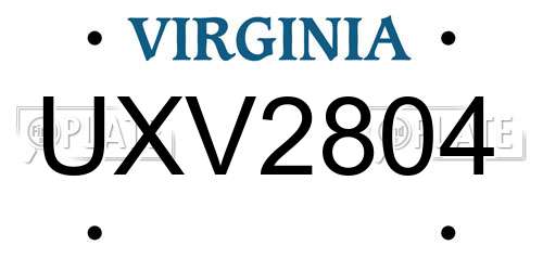 UXV2804 Virginia License Plate