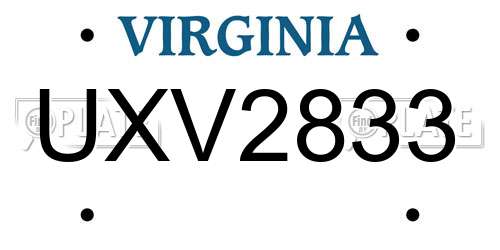 UXV2833 Virginia License Plate
