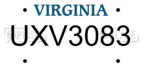 UXV3083 Virginia License Plate