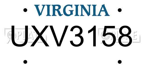 UXV3158 Virginia License Plate