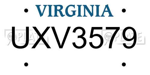 UXV3579 Virginia License Plate