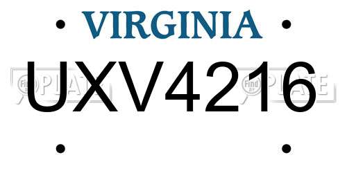 UXV4216 Virginia License Plate